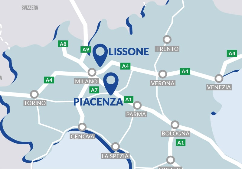 mappa dei magazzini di BSB Logistica, tra Lissone e Piacenza